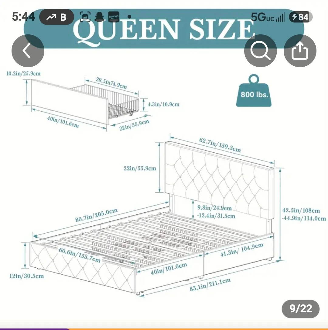 Queen Size Upholstered Platform Bed with Storage - photo 5