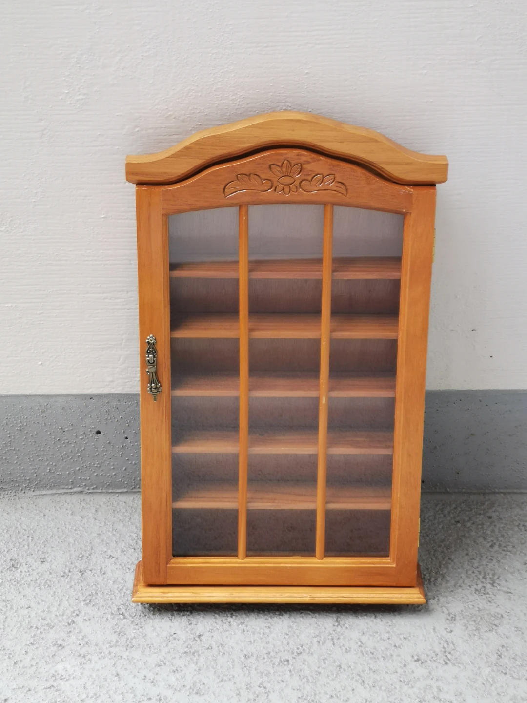 Vintage Wooden Wall-Mounted Curio Display Cabinet Glass Door