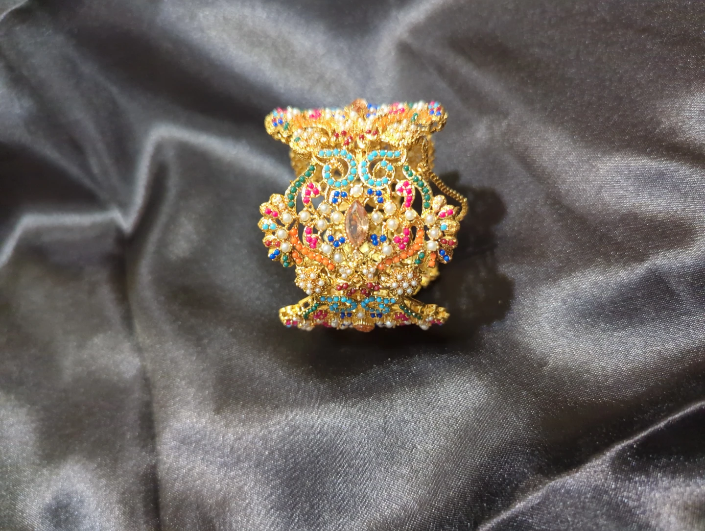 Ornate Gold-Tone Multi-Coloured Stone Bangle - photo 3