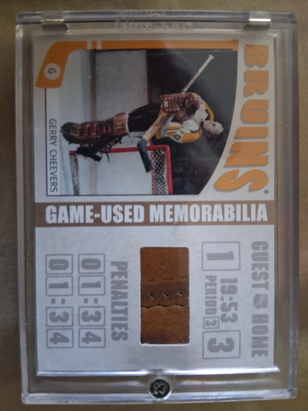 Gerry Cheevers Boston Bruins Game-Used Memorabilia Card