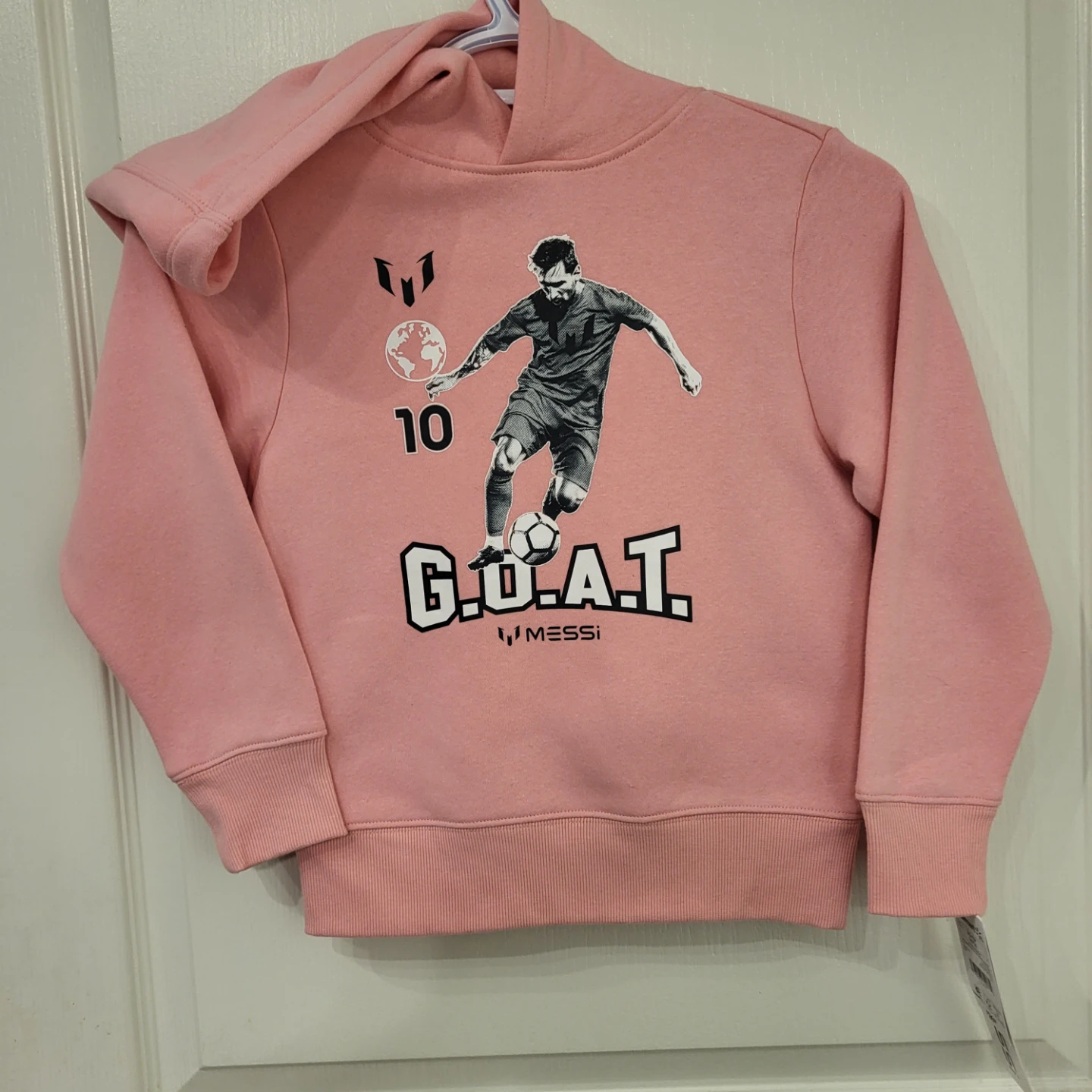 Messi G.O.A.T. Candy Pink Hoodie for kids