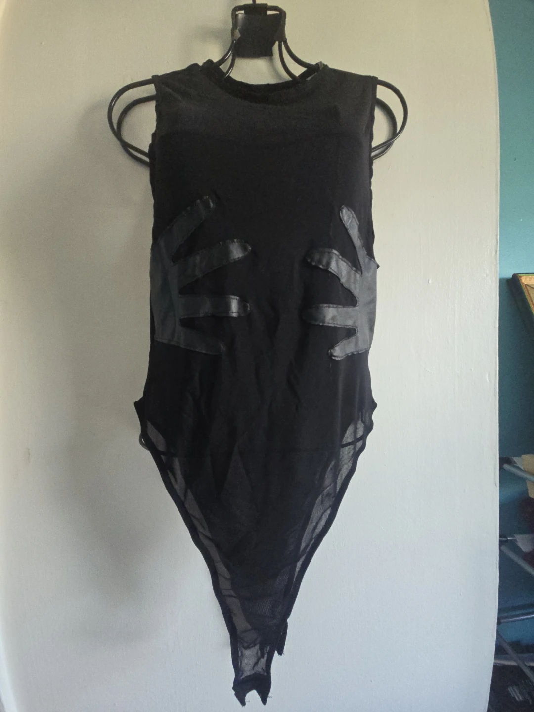 Black mesh bodysuit with hand detail