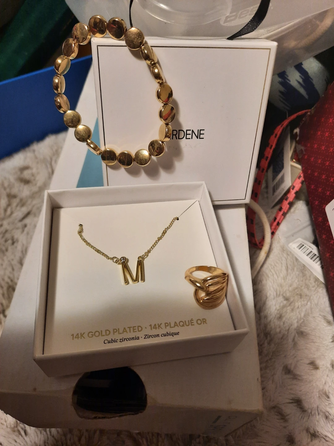 3PC 14K Gold Plated Initial "M" Necklace Set