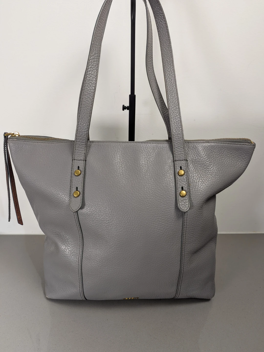 Fossil Jenna Gray Pebbled Leather Large Shoulder Tote Womens