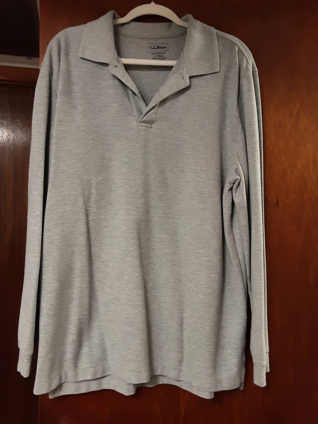 L.L.Bean Traditional Fit Long Sleeve Polo, Gray, L Tall - photo 2