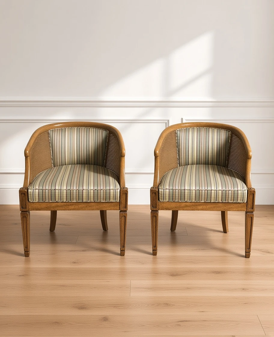 Vintage Cane Panelled Barrel Chair(s) - photo 2