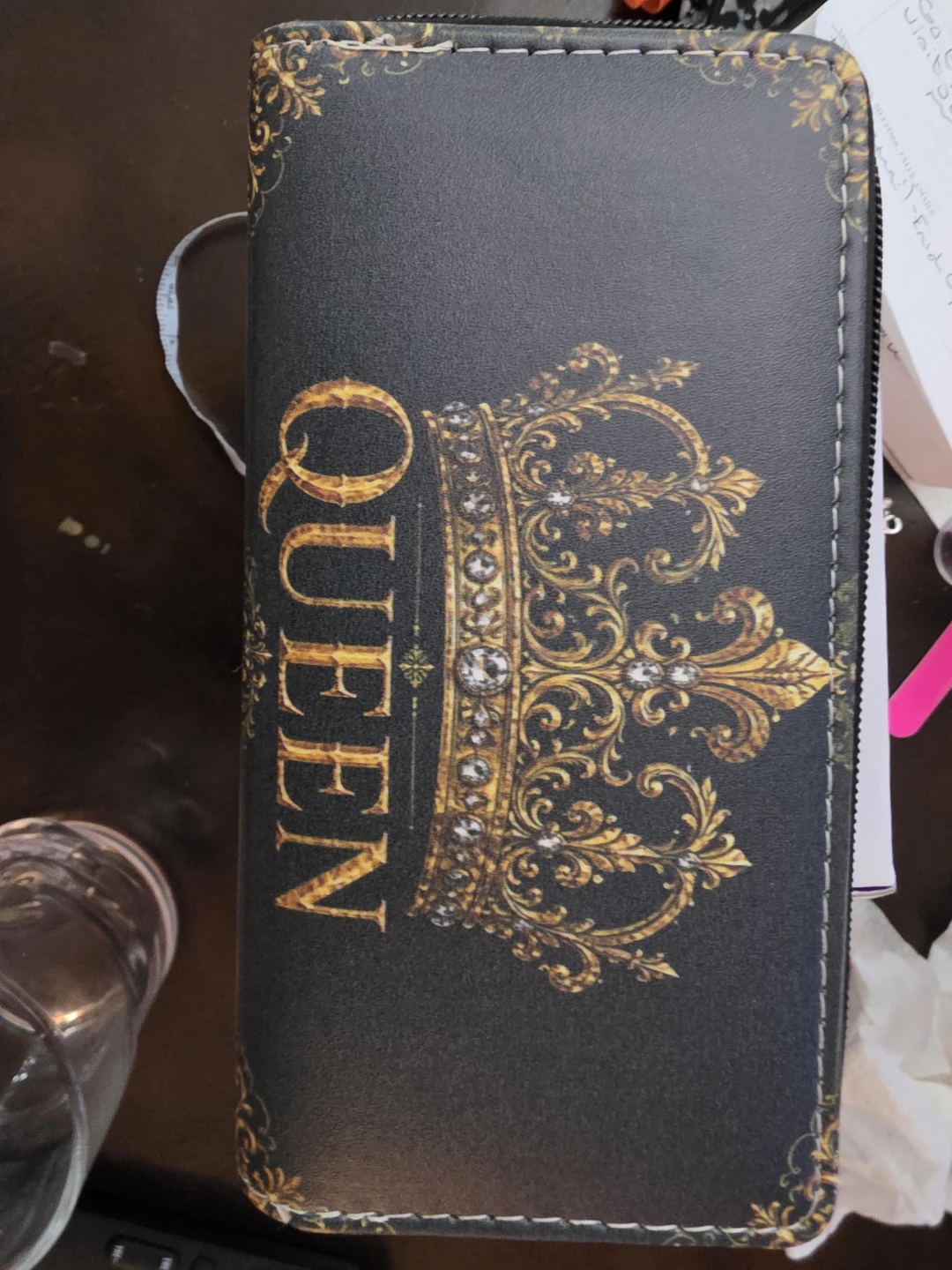 Black and gold Queen crown wallet