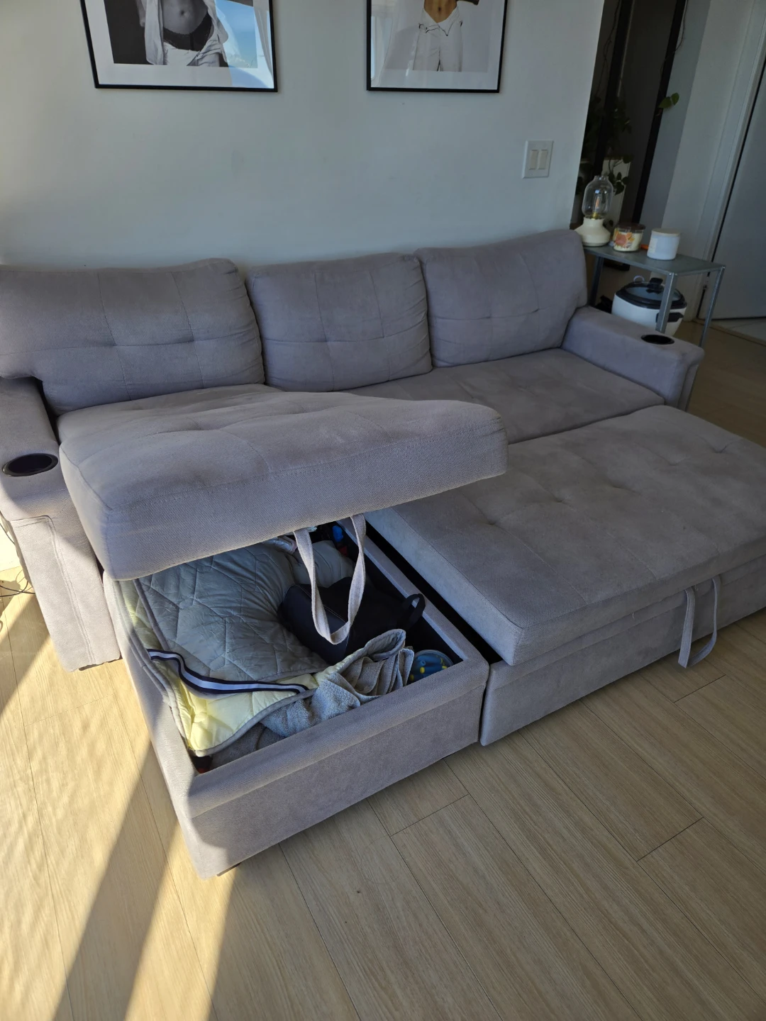 Grey Sectional Sofa with Storage and Pull-Out Bed - photo 3