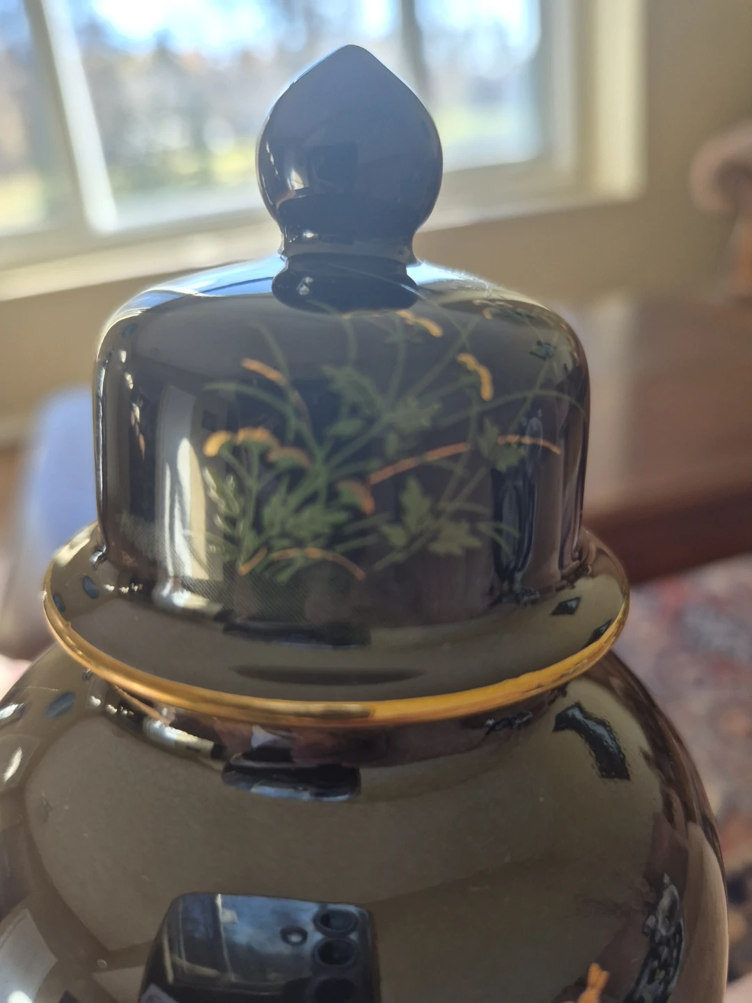 Vintage Black Floral Ginger Jar - photo 3