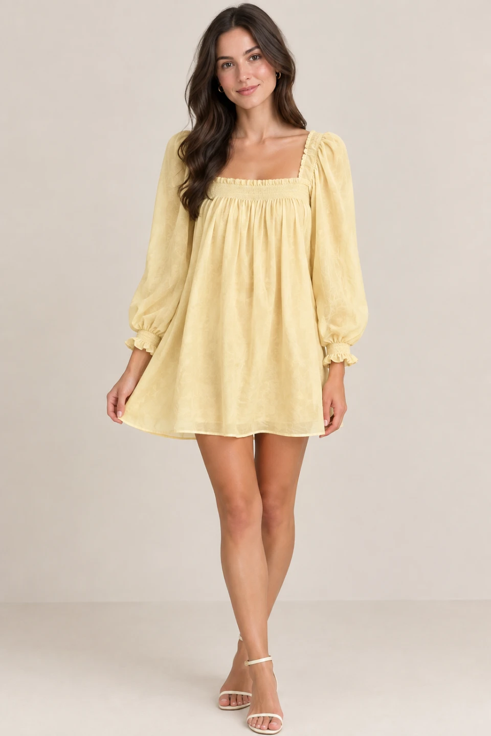 Wilfred Aritzia L Babydoll Butter Yellow Smocked Lined Dress