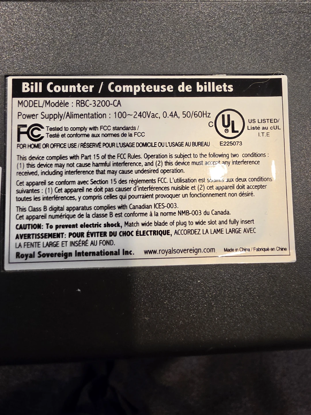 Royal Sovereign Bill Counter RBC-3200-CA - photo 5
