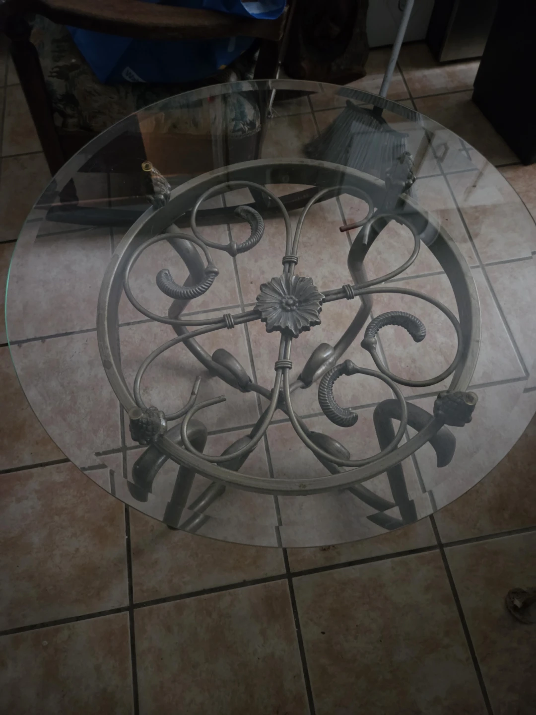 Round Glass Coffee Table with Metal Base