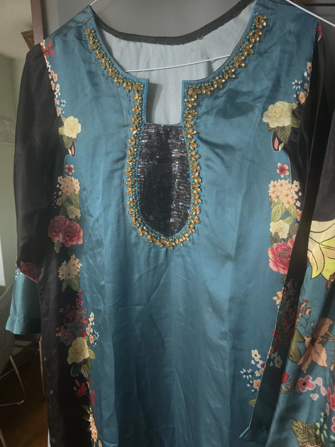 Teal Floral Salwar Kameez Set - photo 3