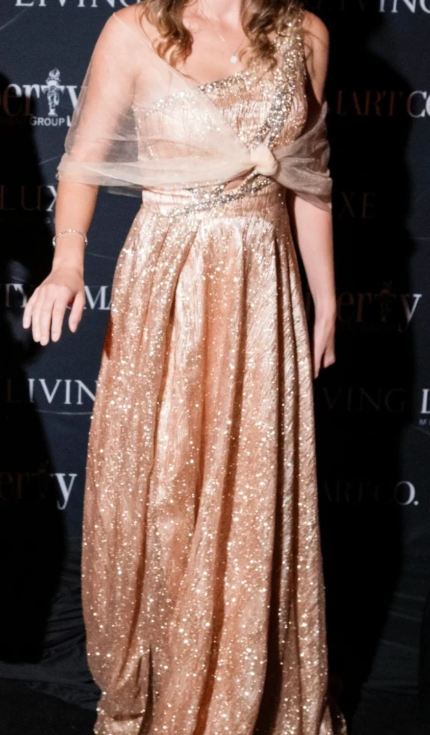 Rose Gold Sequin One-Shoulder Evening Gown - photo 2