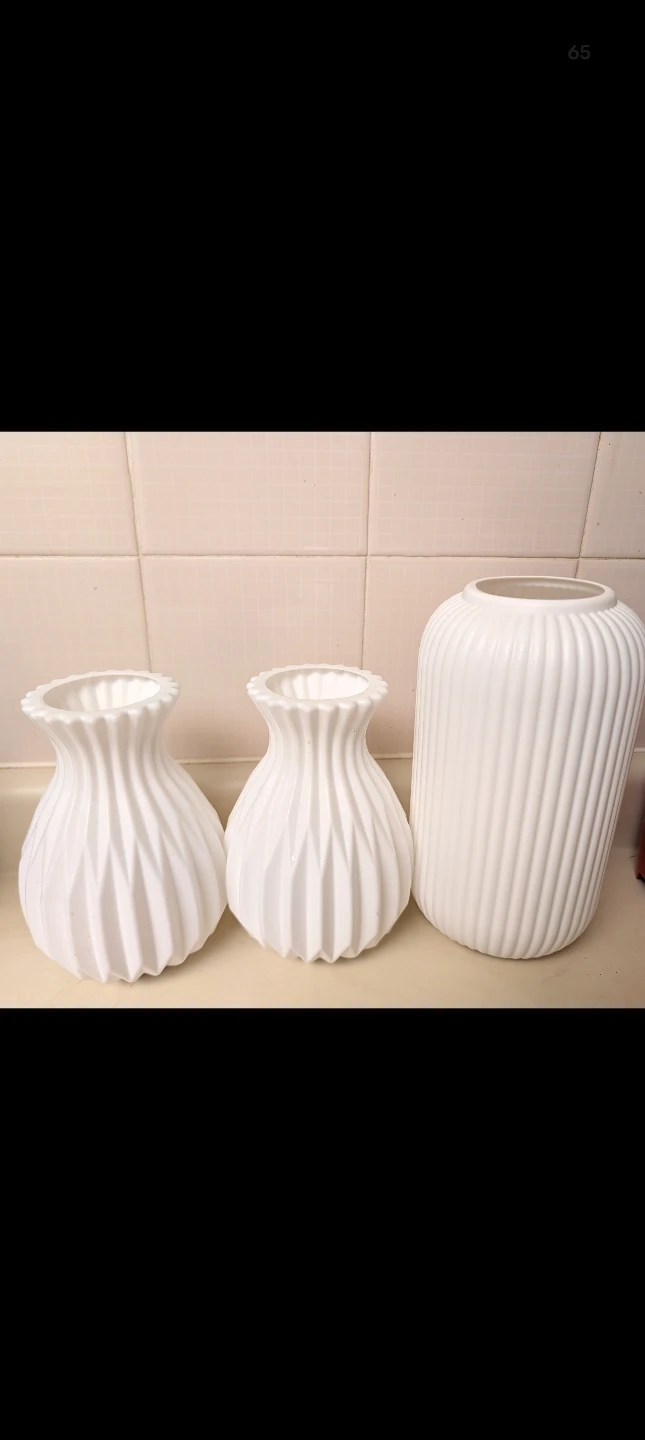 Set of Three White Textured Vases