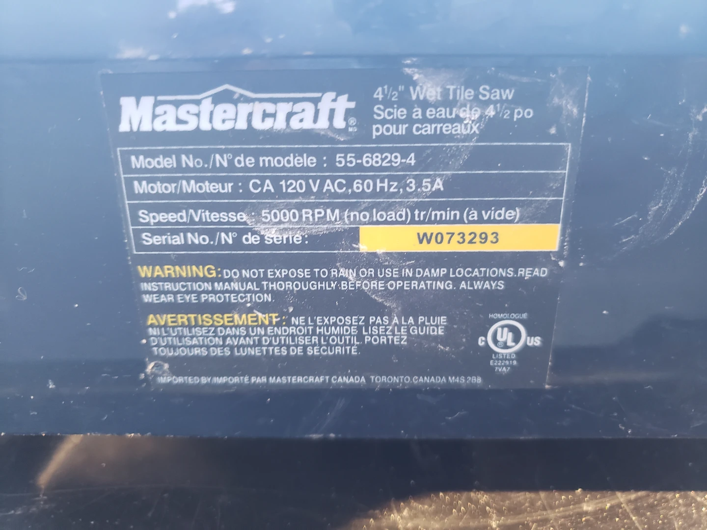 Mastercraft 4.5" Wet Tile Saw