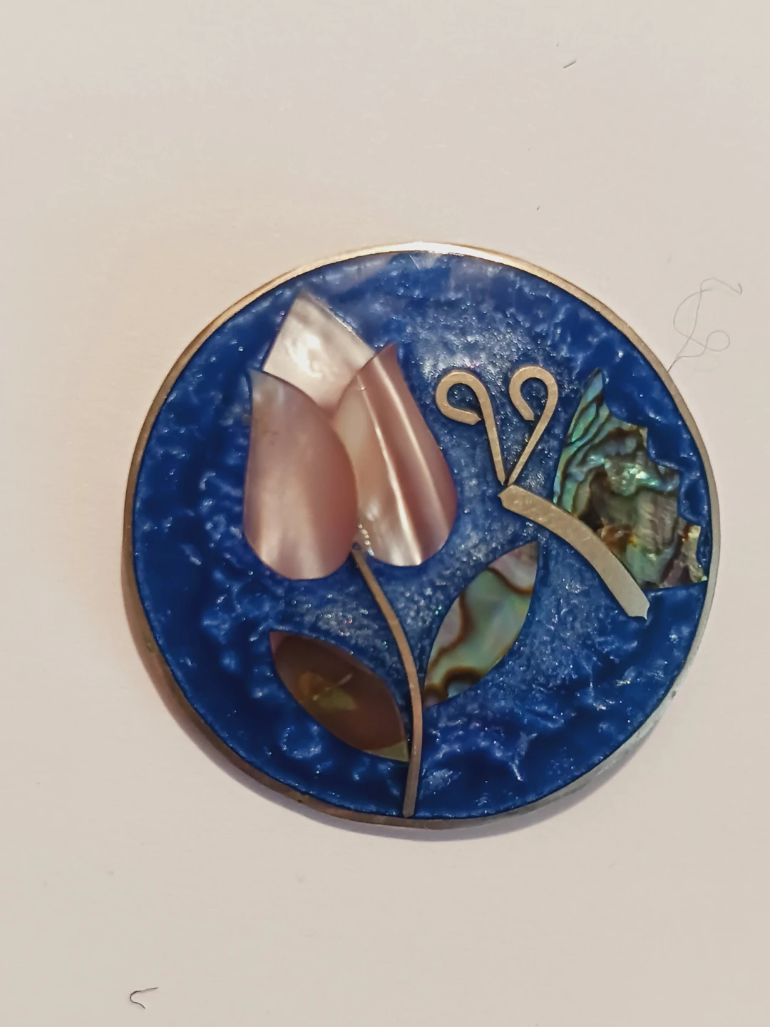 Mexican Alpaca Silver Enamel & Mother of Pearl Brooch