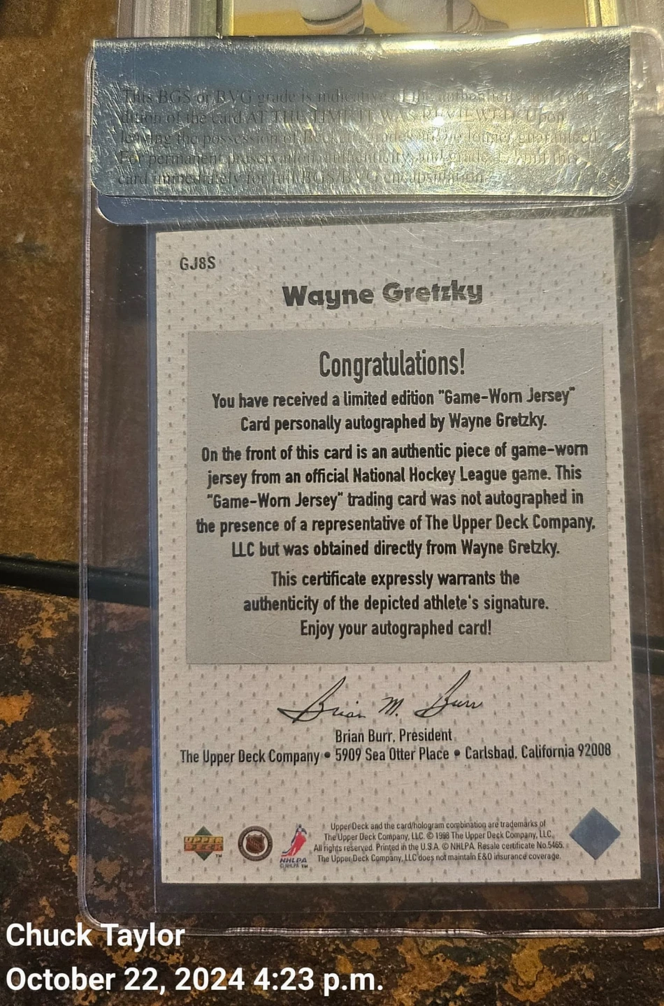 Wayne Gretzky Upper Deck Game-Worn Jersey Autograph Card - photo 2