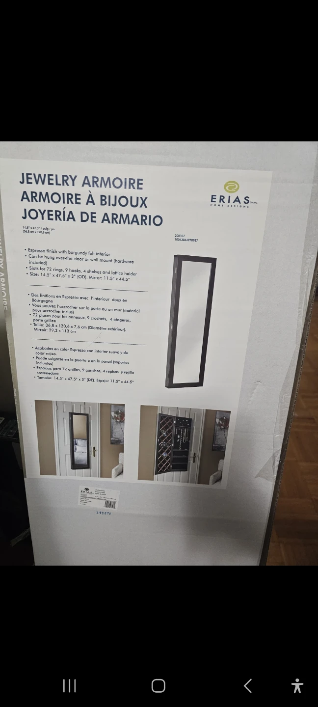 Erias Home Designs Jewelry Armoire Wall Mirror Espresso