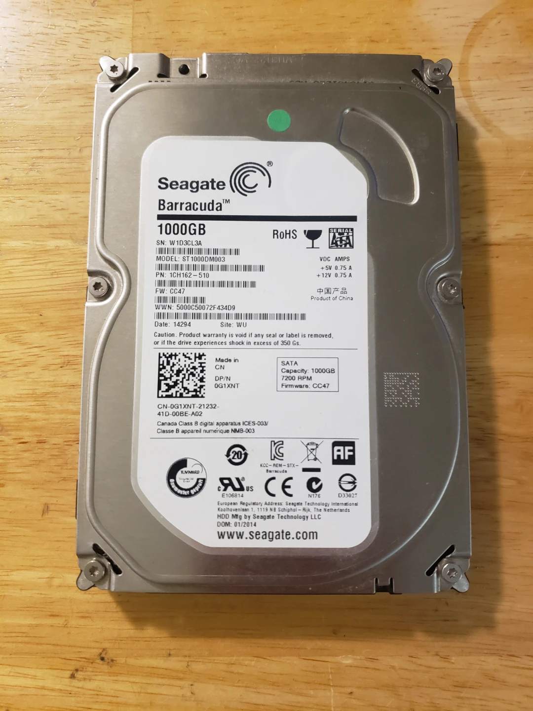 Seagate Barracuda 1TB HD Tested and working.