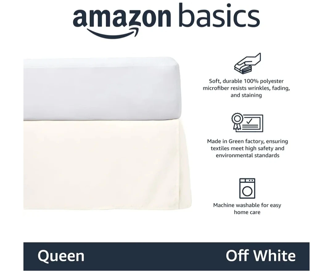 Amazon Basics Queen Pleated Bed Skirt - Off White - photo 2