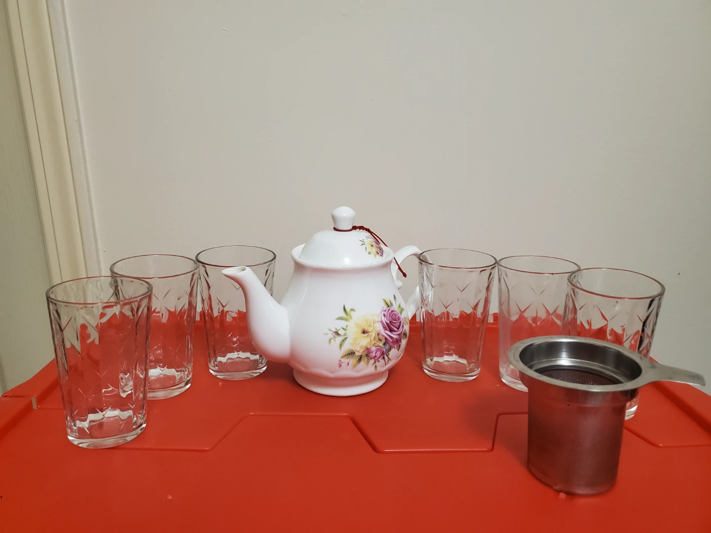 FORLIFE Floral Teapot and Six Glasses Set