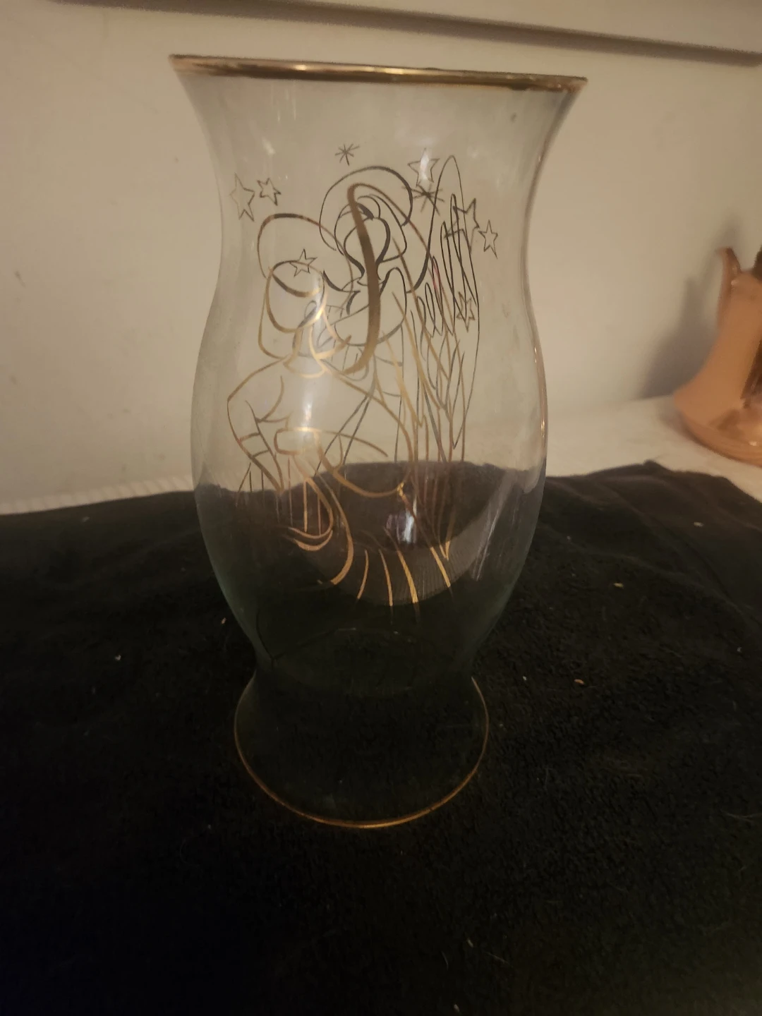 Vintage Glass hurricane shade with Gold Angel Motif