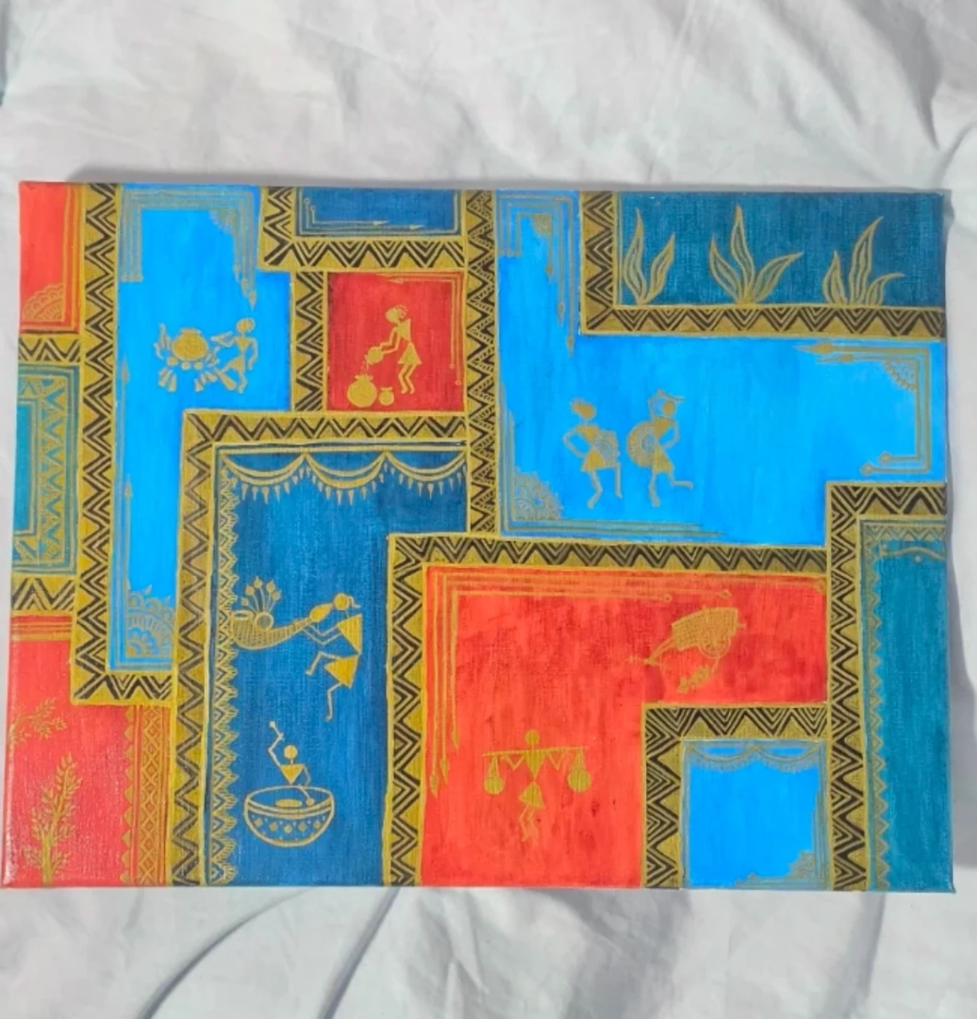 Warli Art Hand-Painted Canvas - photo 2