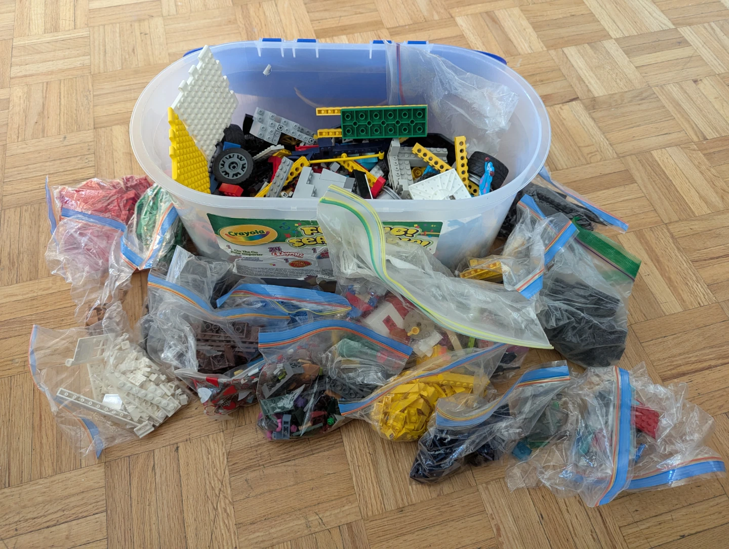 Assorted Building Block Set in Storage Bin