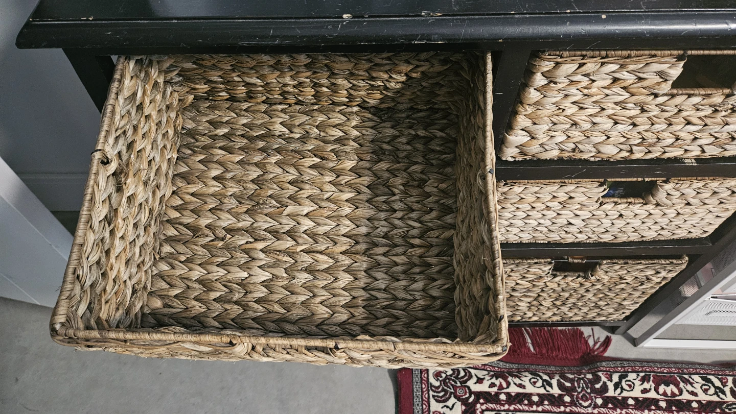 Black Wooden Storage Unit with 6 Woven Baskets - photo 2