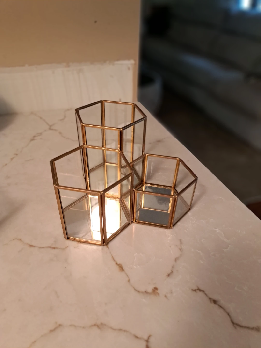 Glass and Brass Hexagonal Desk Organizers - photo 2