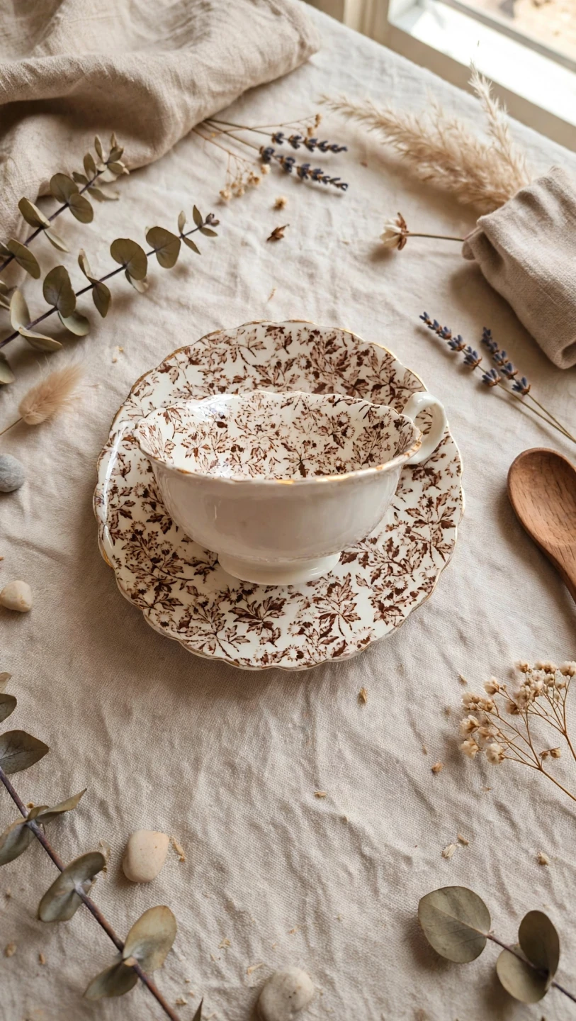 Vintage Brown Chintz Teacup and Saucer - photo 2