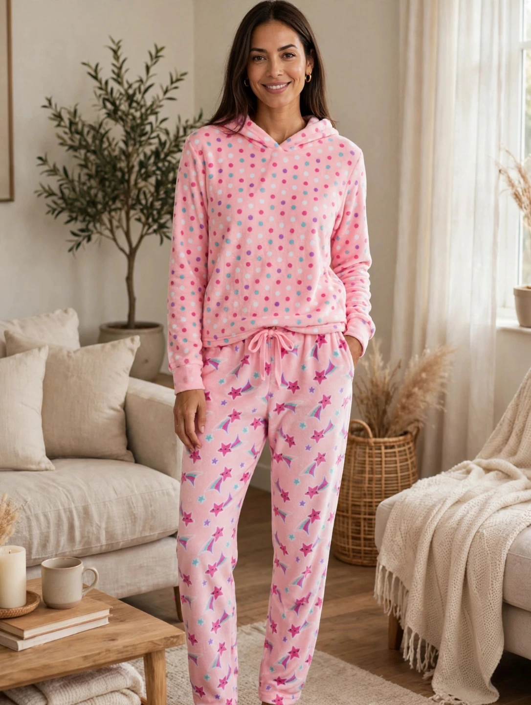 Pink Polka Dot and Star Pattern Pyjama Set - photo 2