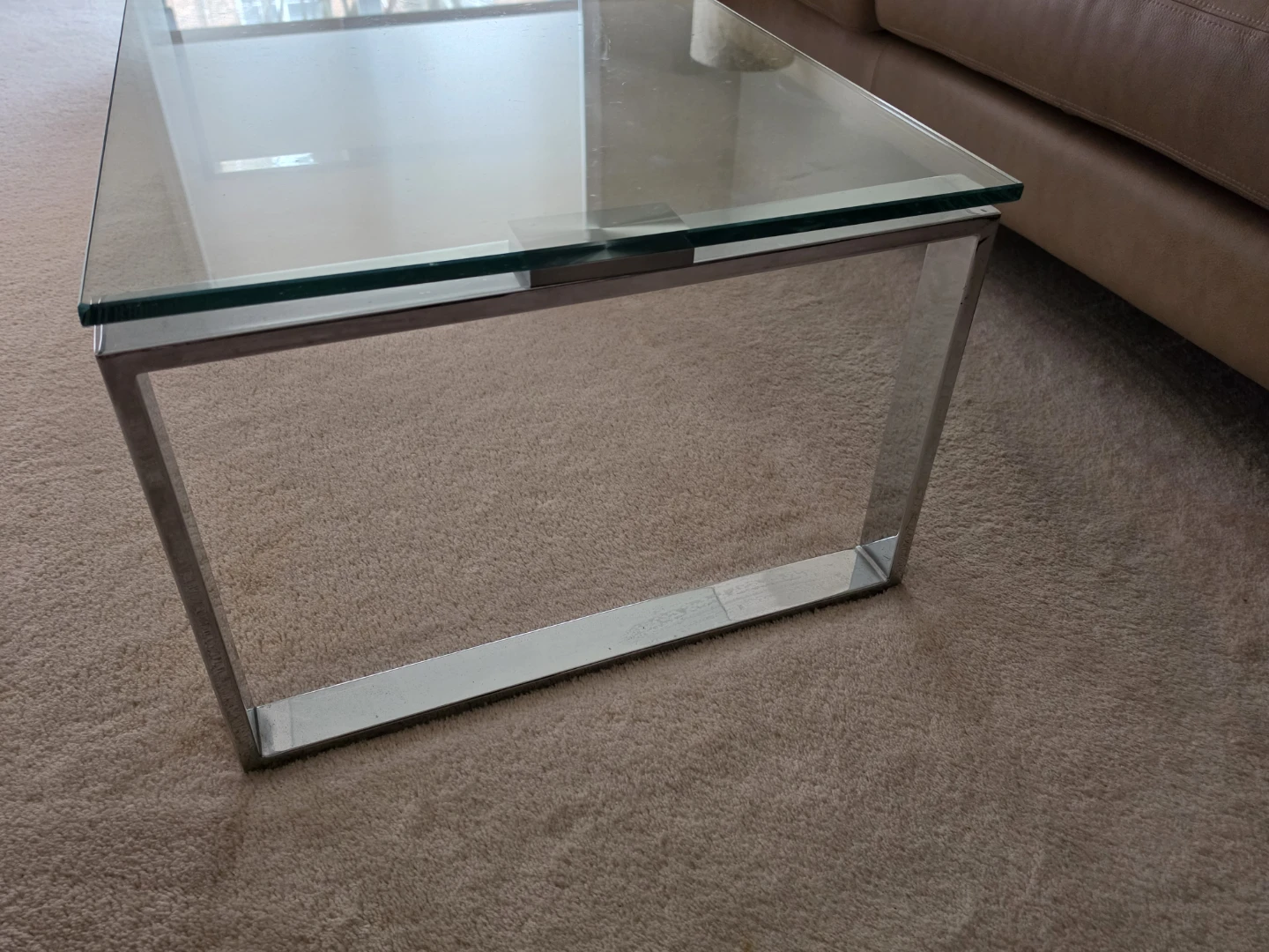 Modern sturdy glass top coffee table with polished chome legs - photo 2