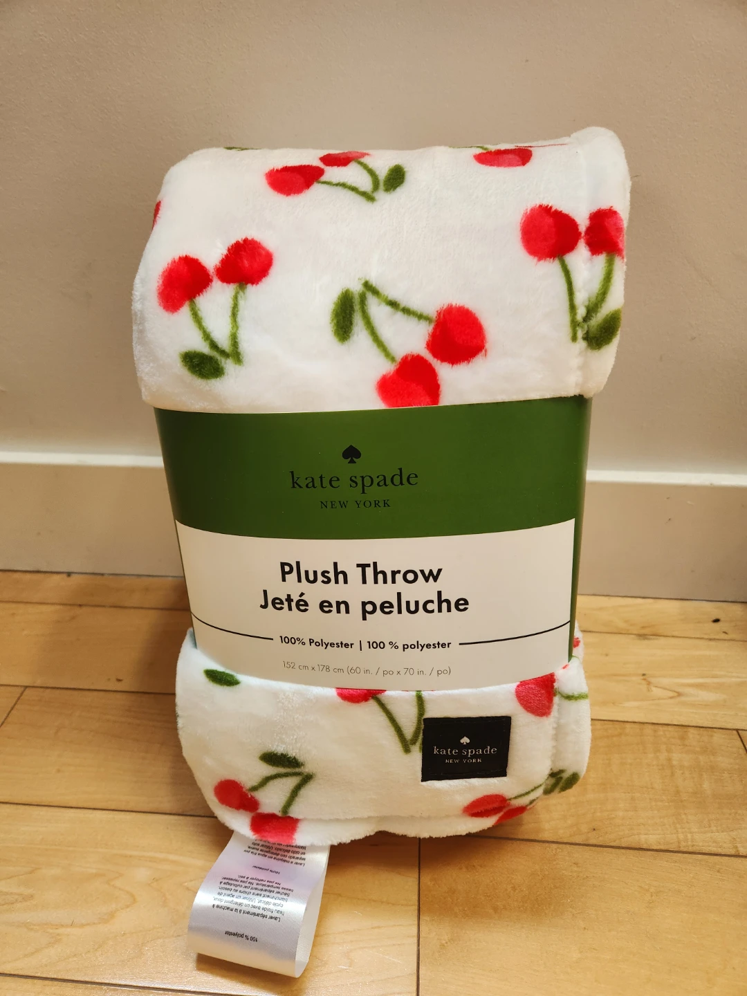 Kate Spade Cherry Print Plush Throw Blanket