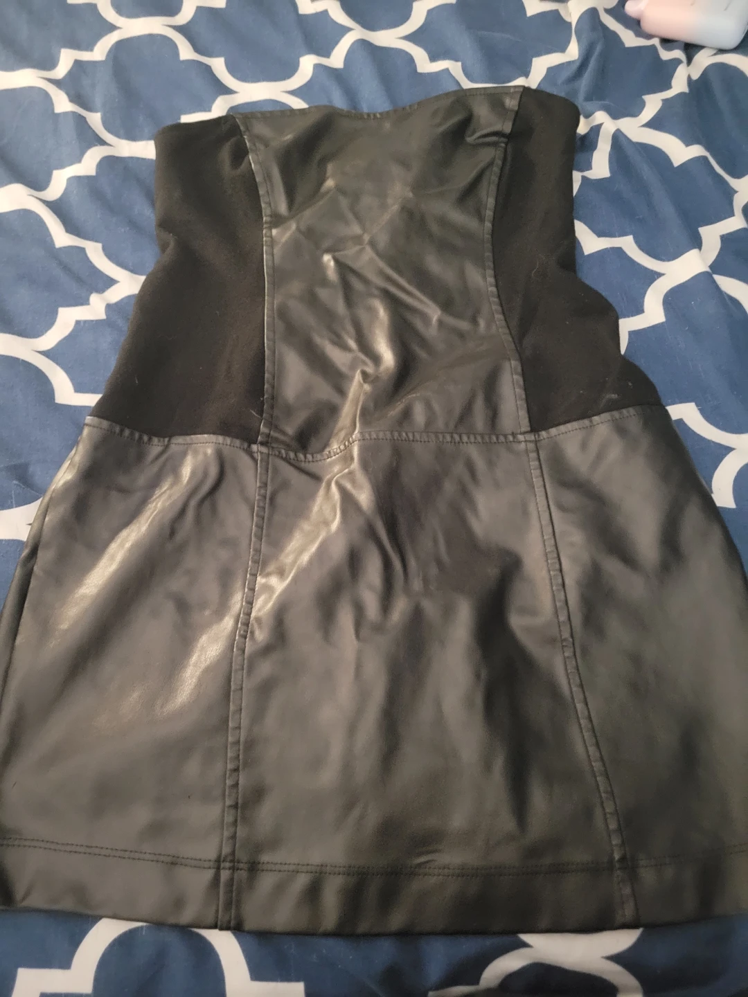 Black Strapless Faux Leather Mini Dress - photo 2
