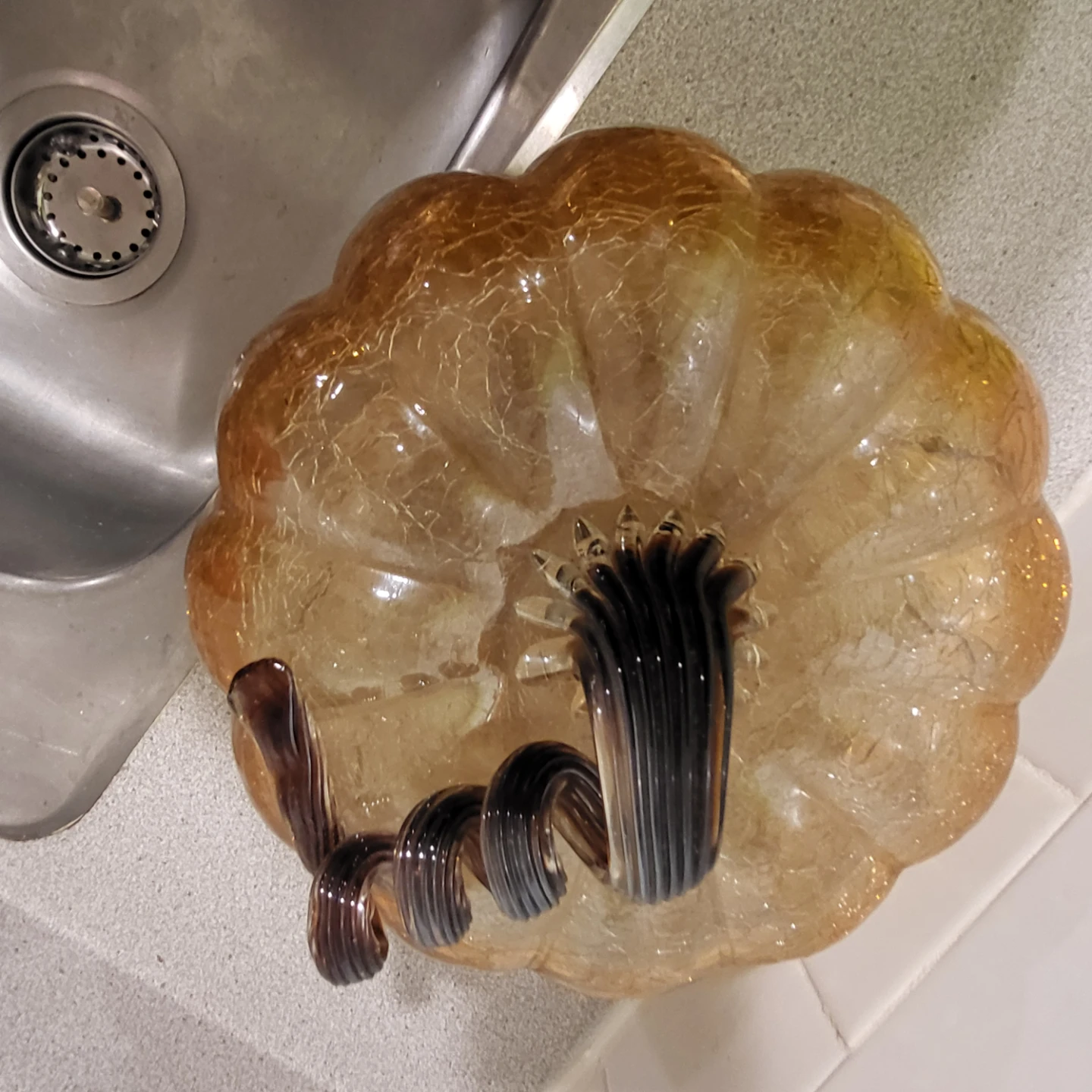 Amber Crackle Glass Pumpkin Decor - photo 3
