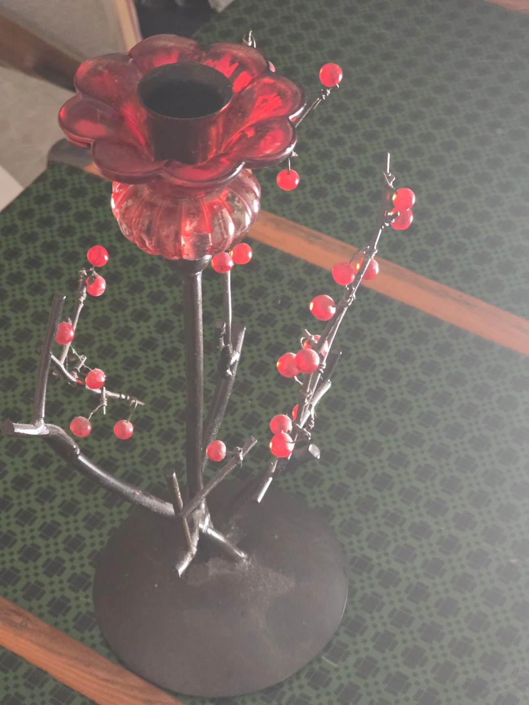 Vintage Red Glass Flower Candle Holder