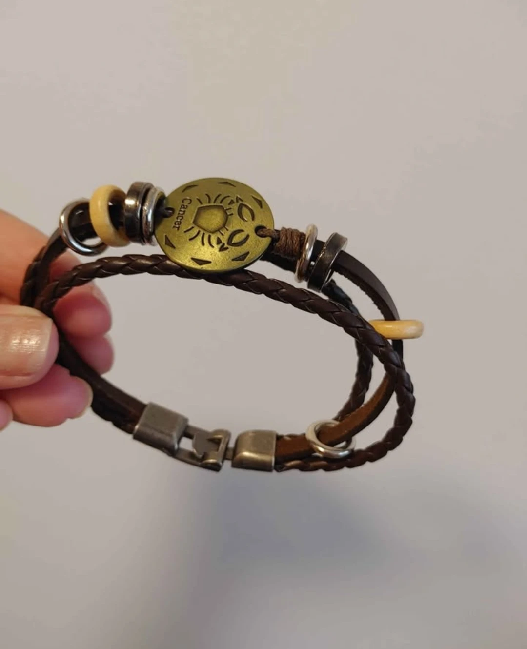 Brown Leather Cancer Zodiac Bracelet