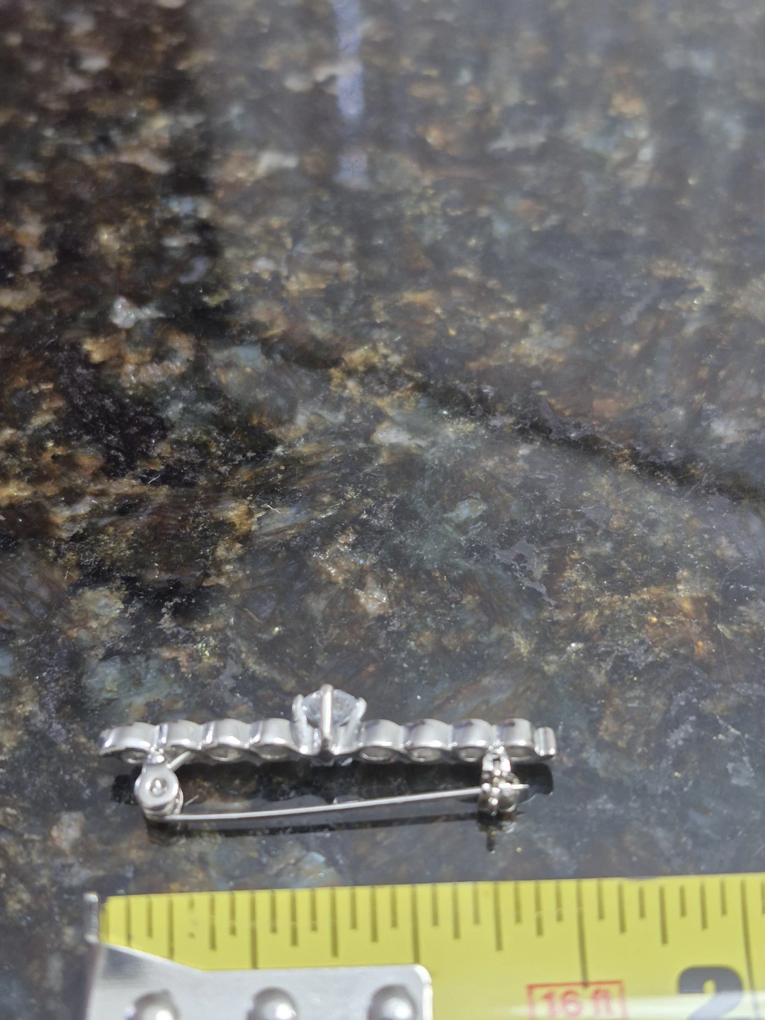 Silver  Tone CZ Bar Brooch - photo 3