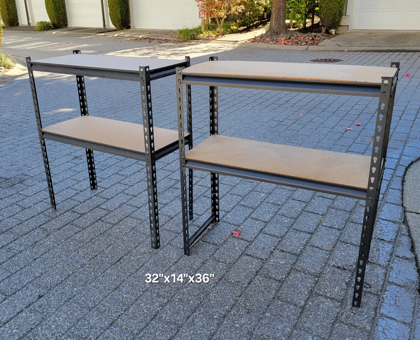 Set of 2 Metal & Wood 2-Tier Shelving Units / Workbenches - photo 4