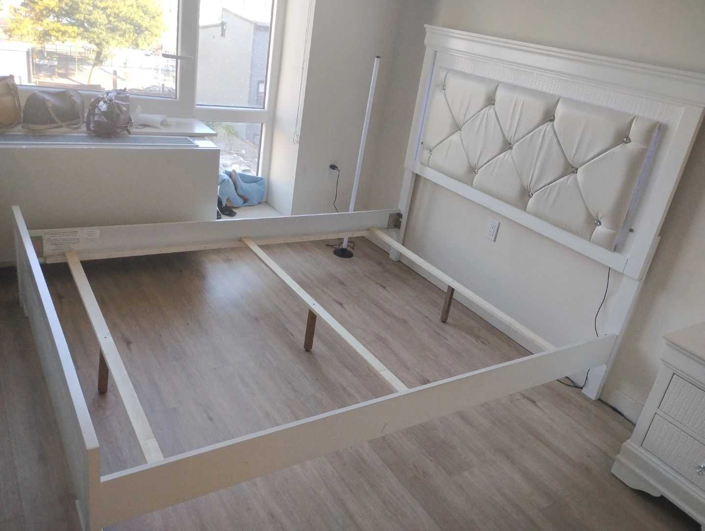 White Tufted LED Headboard Queen Bed Frame - photo 3