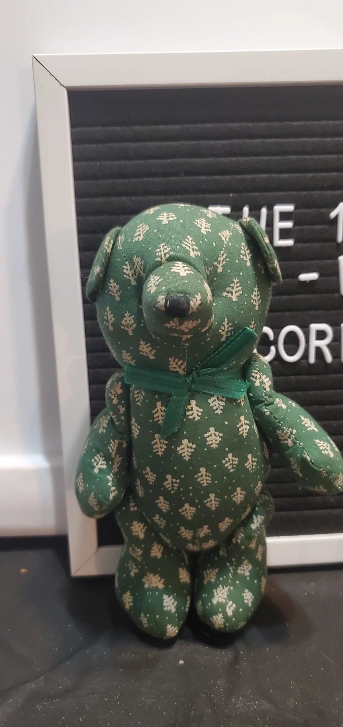 Green Holiday Pattern Fabric Teddy Bear