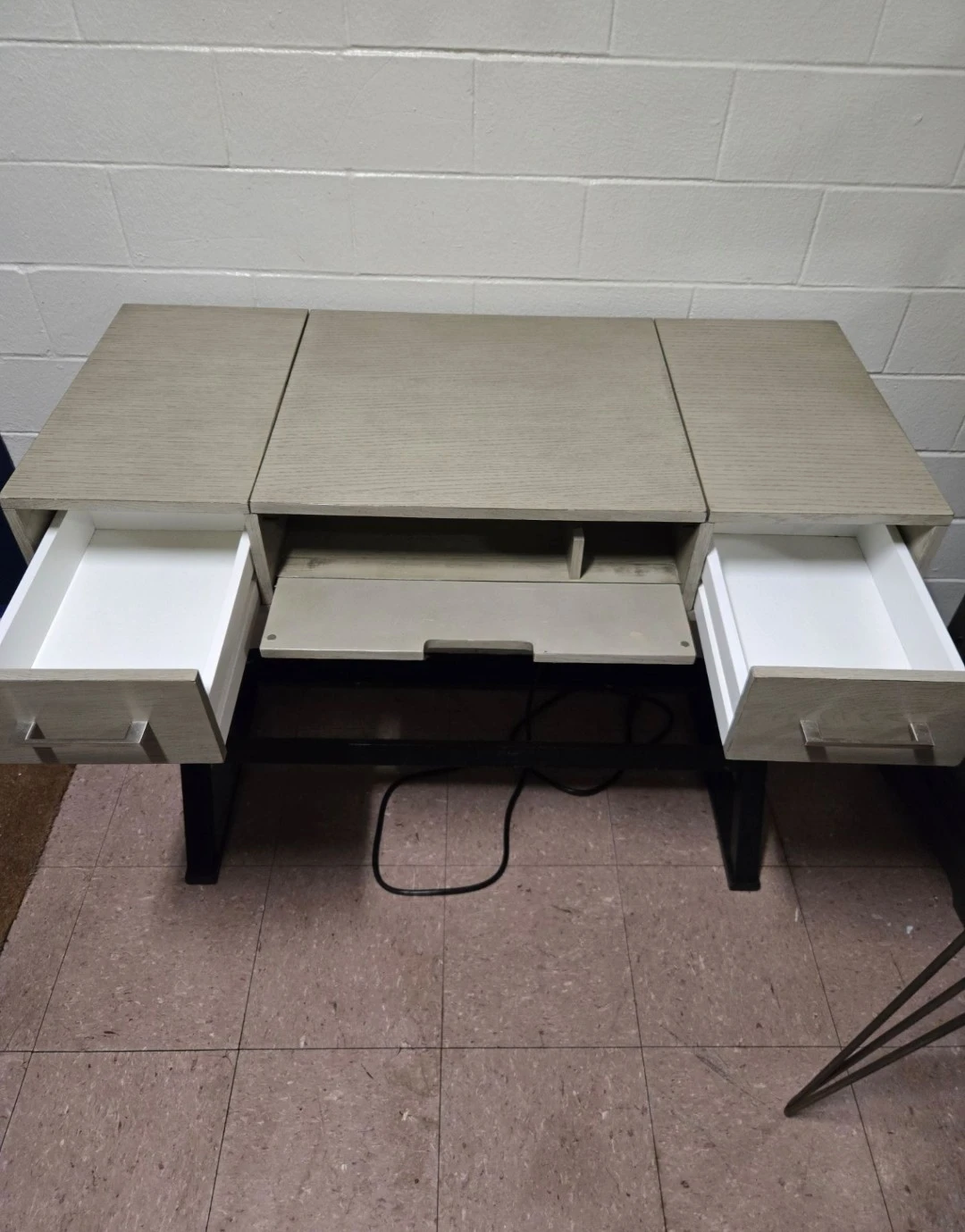 Modern Flip Top Vanity Makeup Desk with Mirror & Power Outlets - photo 2