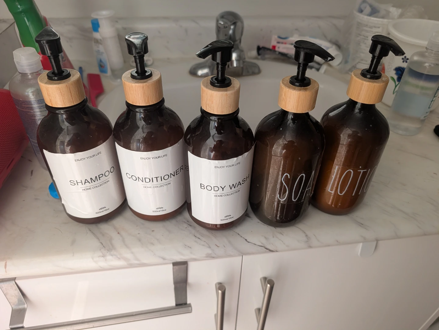 Mithrgrous 5-Pack Refillable Amber plastic Bottles