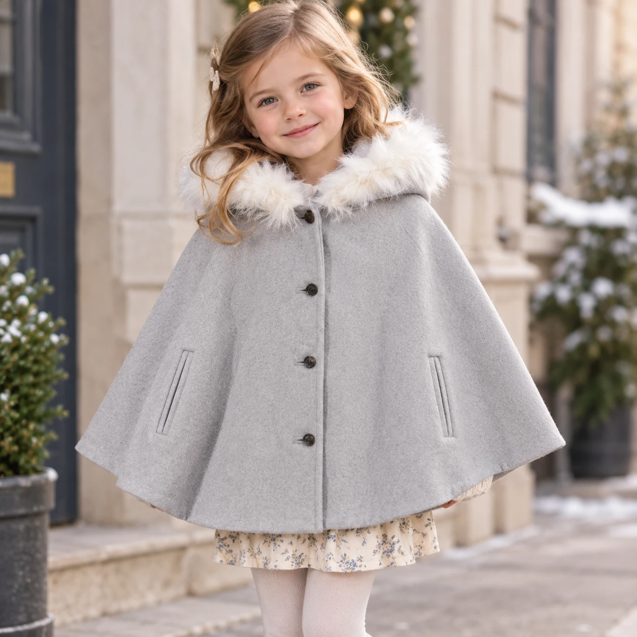 Janie and Jack Girls Grey Cape Size 5-6