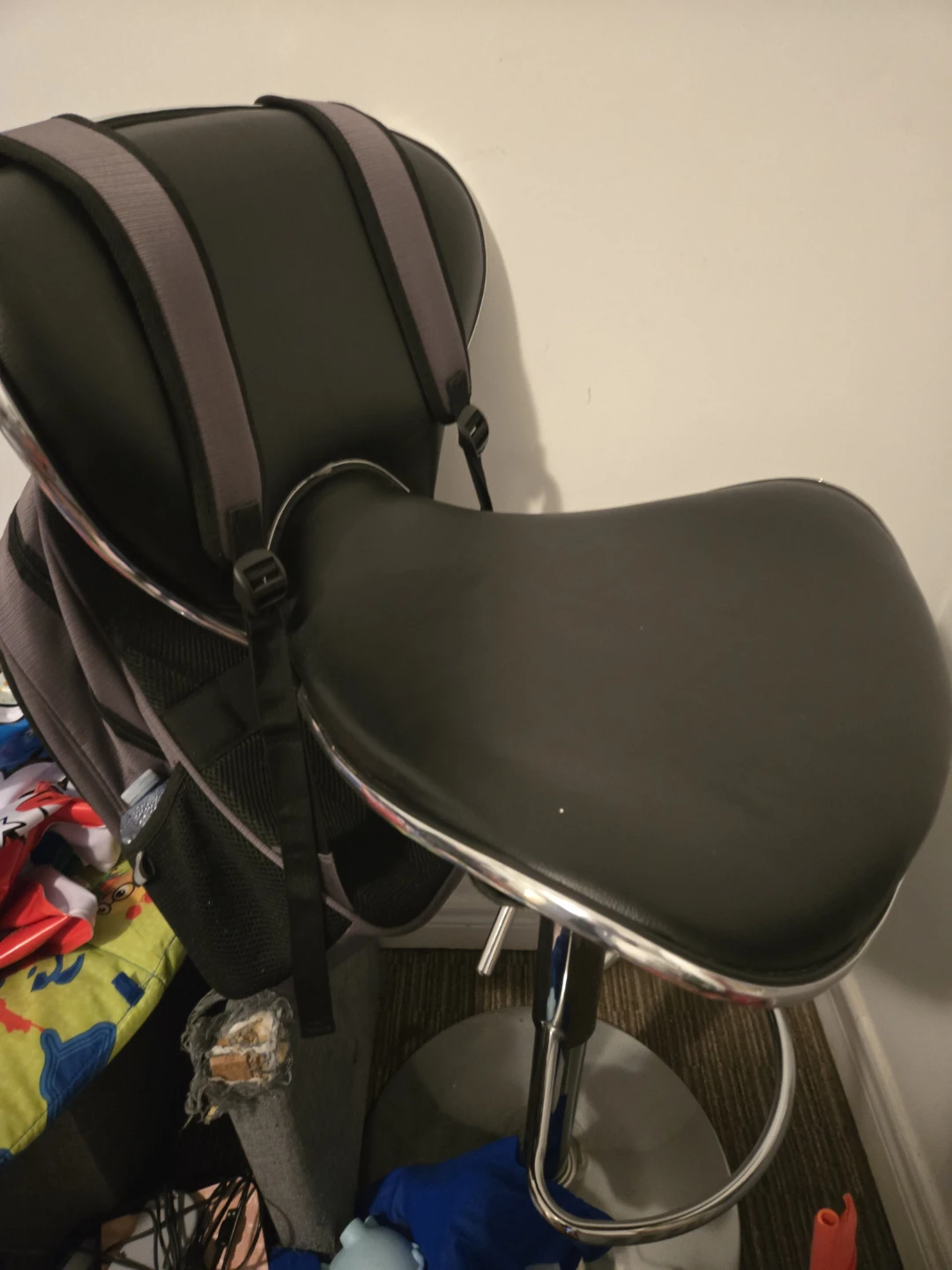 Two Black Saddle Style Bar Stools