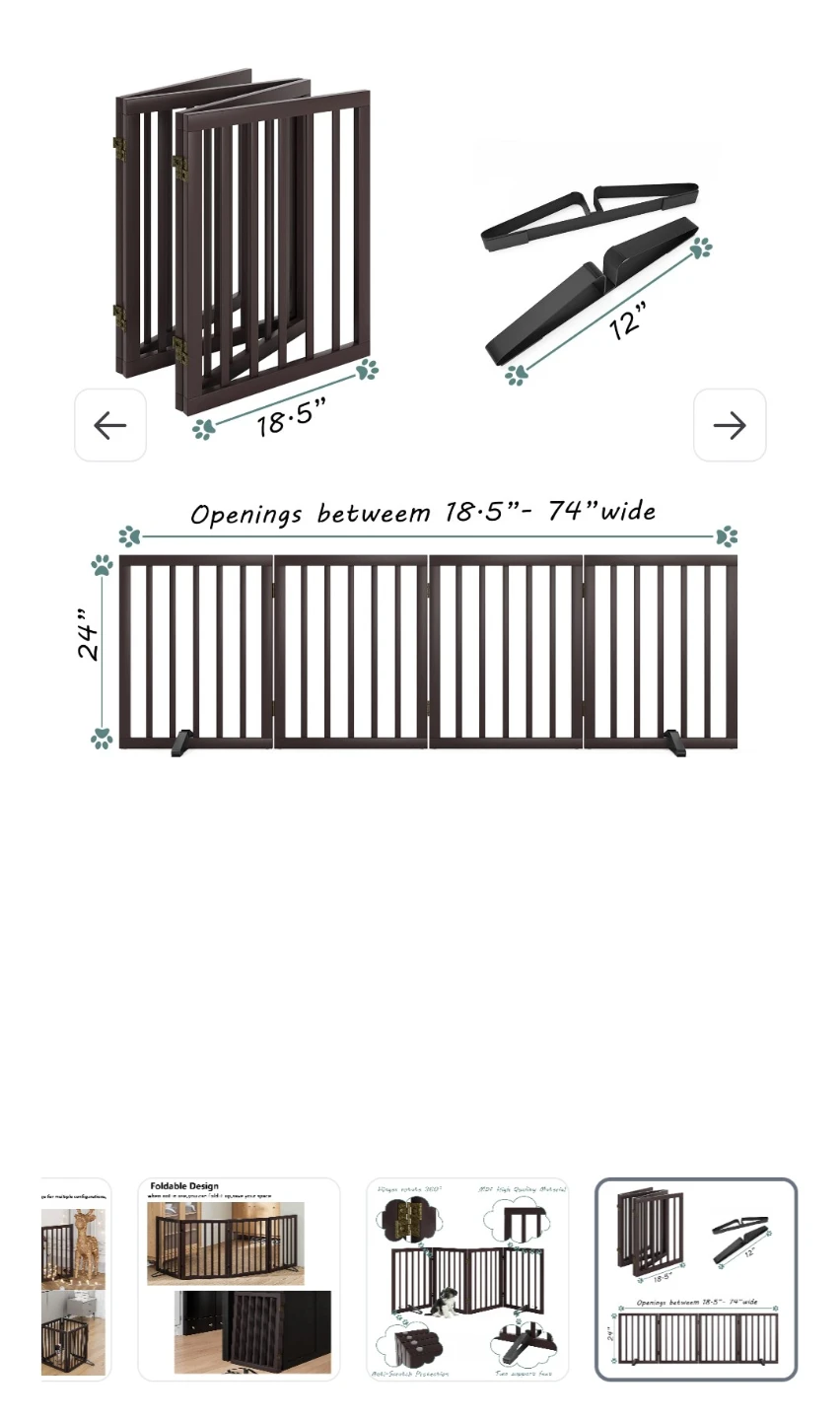 Foldable Wooden Pet Gate 24in Height Support Feet Included - photo 5