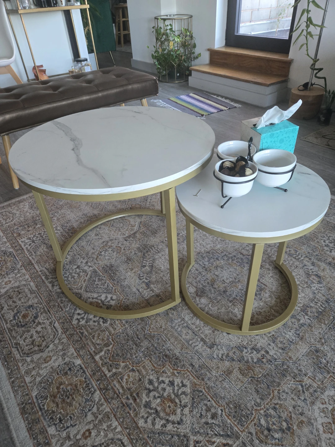 Nesting Coffee Tables with Faux Marble Top- pair