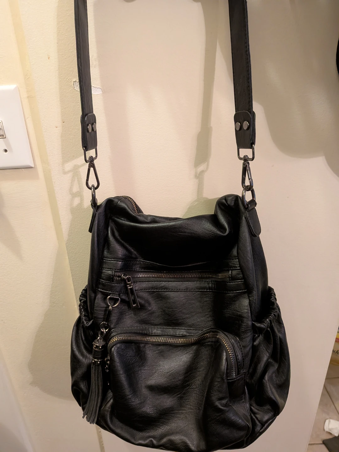 Black Convertible Faux Leather Backpack - photo 3